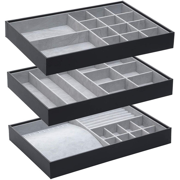 Ebern Designs Stackable Jewelry Organizer Trays Accessories Storage Box